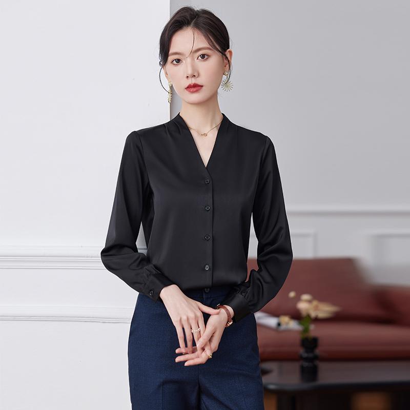 秋服 レディース 流行り物 オシャレ カワイイ  分かりやすい 成年者カワイイ 気が大きい大きさ  黒 Vのど首 プルオーバー 秋 ハイエンド フォーマル 向こう正面 事務机 受け入れ 背広 表現スタイル