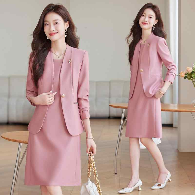 秋服 レディース ファッション オシャレ カワイイ シンプル 大人カワイイ 大きいサイズ ピンク エコ レザー 秋服 ハイエンド スーツ スタイル フォーマルドレス