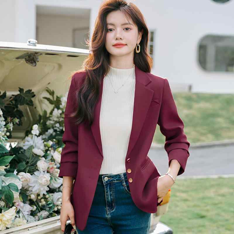 秋服 レディース 流行り物 オシャレ カワイイ  分かりやすい 成年者カワイイ 気が大きい大きさ  酸桃 色合い 背広 表現スタイル 上衣 心地よい トップス ハイエンド