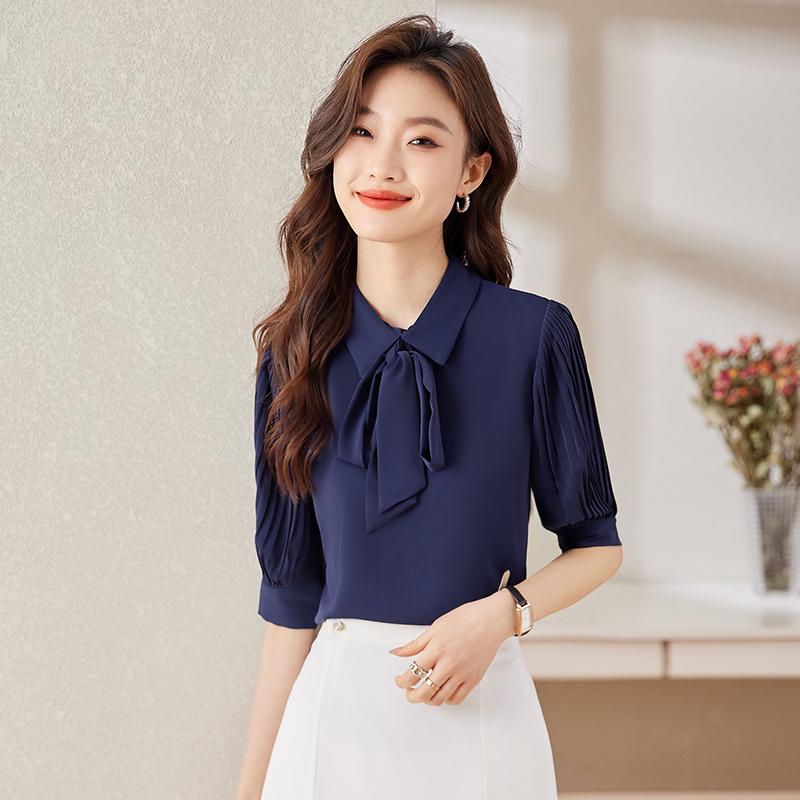 秋服 レディース ファッション オシャレ カワイイ シンプル 大人カワイイ 大きいサイズ シフォン 半袖 シャツ 秋服 OL 通勤 ウェア トップス スーツ スタイル