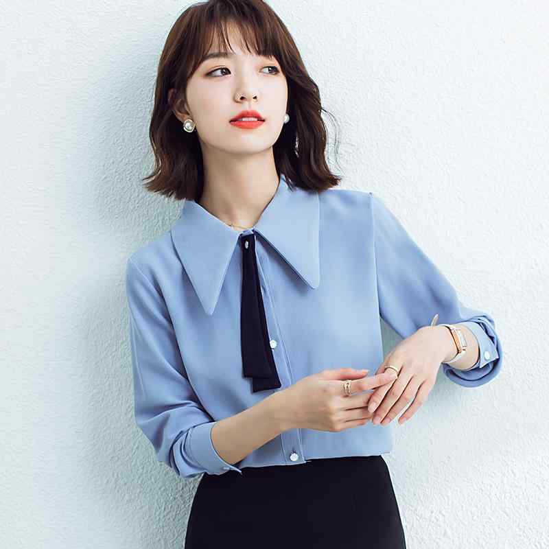 秋服 レディース 流行り物 オシャレ カワイイ  分かりやすい 成年者カワイイ 大層らしい大きさ  青色 プルオーバー 長袖 秋 通い お召しもの OL フォーマル トップス はだ着