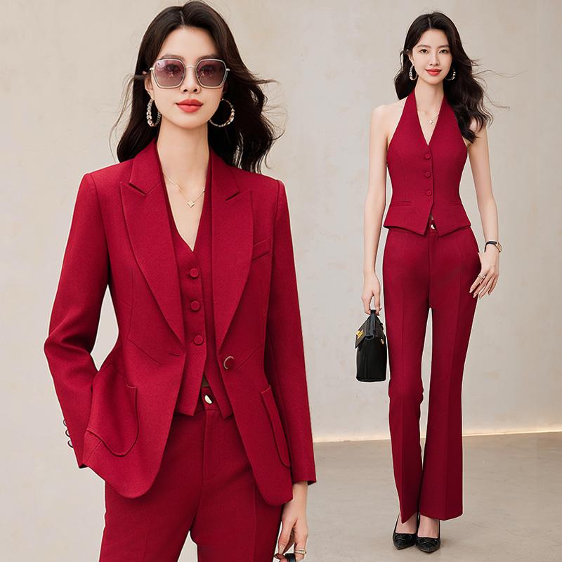 秋服 レディース ファッション オシャレ カワイイ シンプル 大人カワイイ 大きいサイズ ジャケット 単品 赤 スーツ スタイル 結婚式 レトロ スタイル ベスト ジャケット