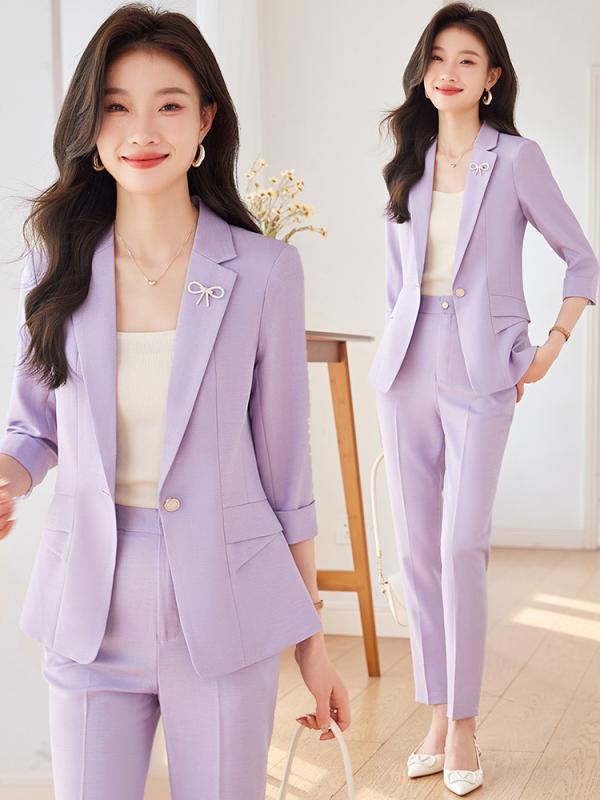 秋服 レディース ファッション オシャレ カワイイ シンプル 大人カワイイ 大きいサイズ ジャケット 単品 紫色 スーツ スタイル 薄手 秋 カジュアル ジャケット |リコット