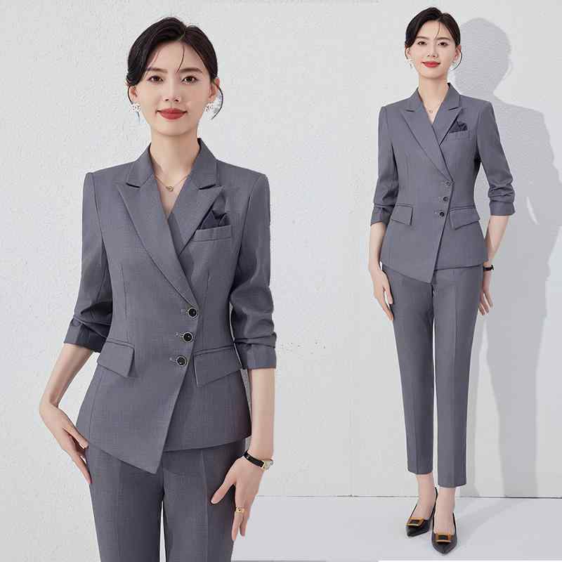 秋服 レディース ファッション オシャレ カワイイ シンプル 大人カワイイ 大きいサイズ ジャケット 単品 グレー スーツ スタイル 秋 フロント デスク ジャケット フォーマルウェア|リコット