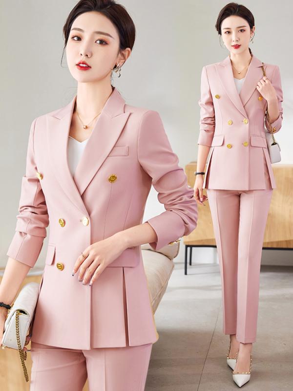 秋服 レディース ファッション オシャレ カワイイ シンプル 大人カワイイ 大きいサイズ ジャケット 単品 ピンク スーツ スタイル フォーマルウェア ダブルブレスト ジャケット ハイエンド