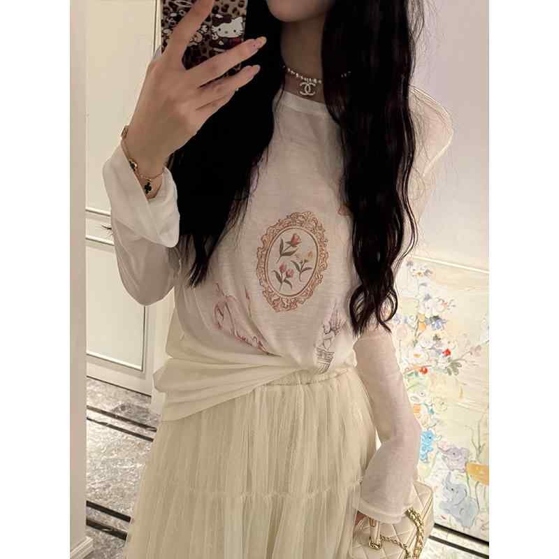 秋服 レディース 流行り物 オシャレ カワイイ  分かりやすい 成年者カワイイ 途轍も無い大きさ   白 長袖 刷り上げる 下つ方 T プルオーバー トップス 秋 表現スタイル