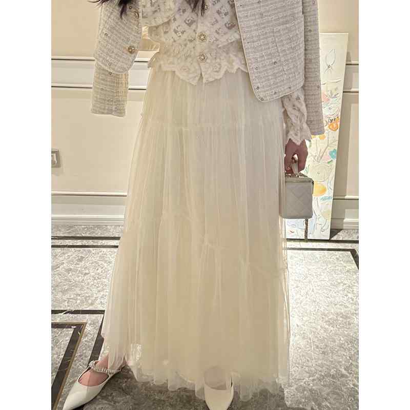 秋服 レディース ファッション オシャレ カワイイ シンプル 大人カワイイ 大きいサイズ スカート フレンチ レース メッシュ ウエスト ロング スタイル