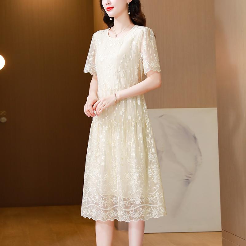 秋服 レディース ファッション オシャレ カワイイ シンプル 大人カワイイ 大きいサイズ 秋 ミドル丈 エレガント ドレス 半袖 スカート