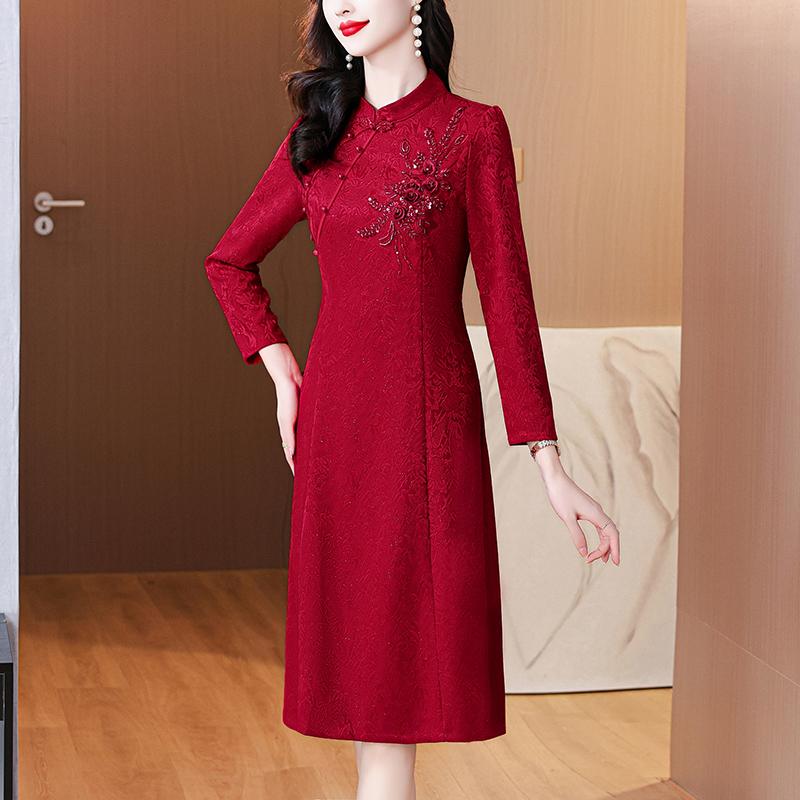 秋服 レディース ファッション オシャレ カワイイ シンプル 大人カワイイ 大きいサイズ チャイナ ドレスジャカード スリム パーティー 秋 ハイエンド スカート |リコット