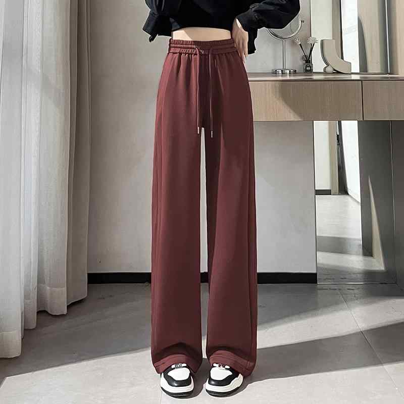 秋服 レディース ファッション オシャレ カワイイ シンプル 大人カワイイ 大きいサイズ レッド ハイウエスト ワイド レッグ パンツナロー カジュアル ハイエンド