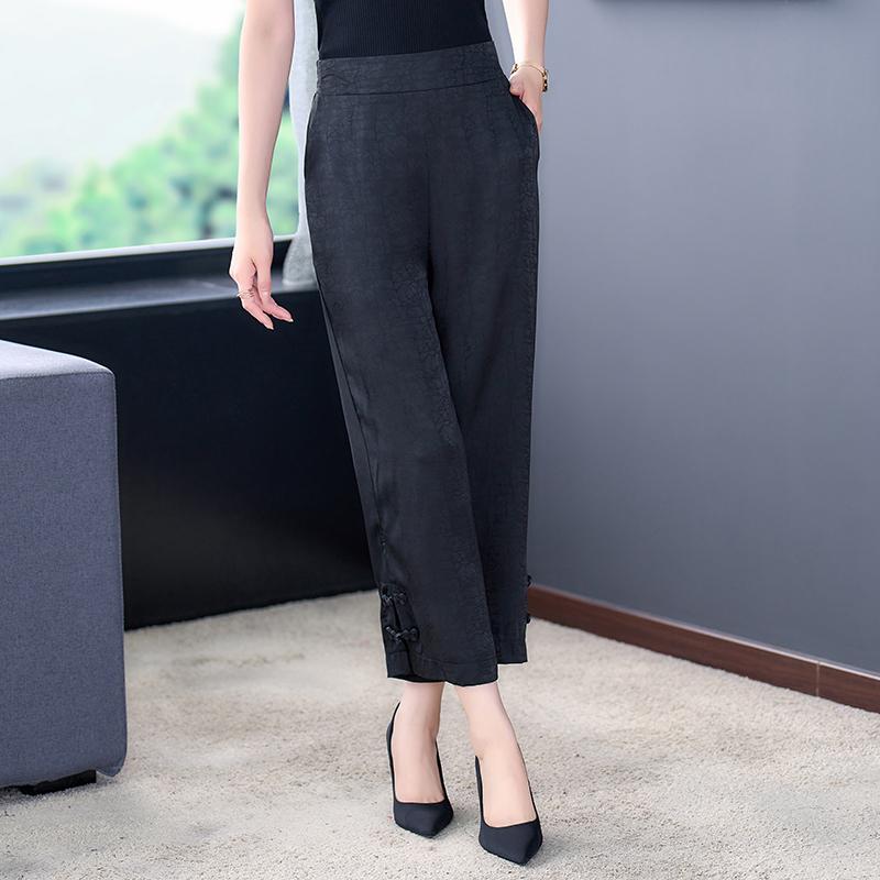 秋服 レディース ファッション オシャレ カワイイ シンプル 大人カワイイ 大きいサイズ 黒 カジュアル パンツ 秋 ハイウエスト ジャカード ストレート スリム