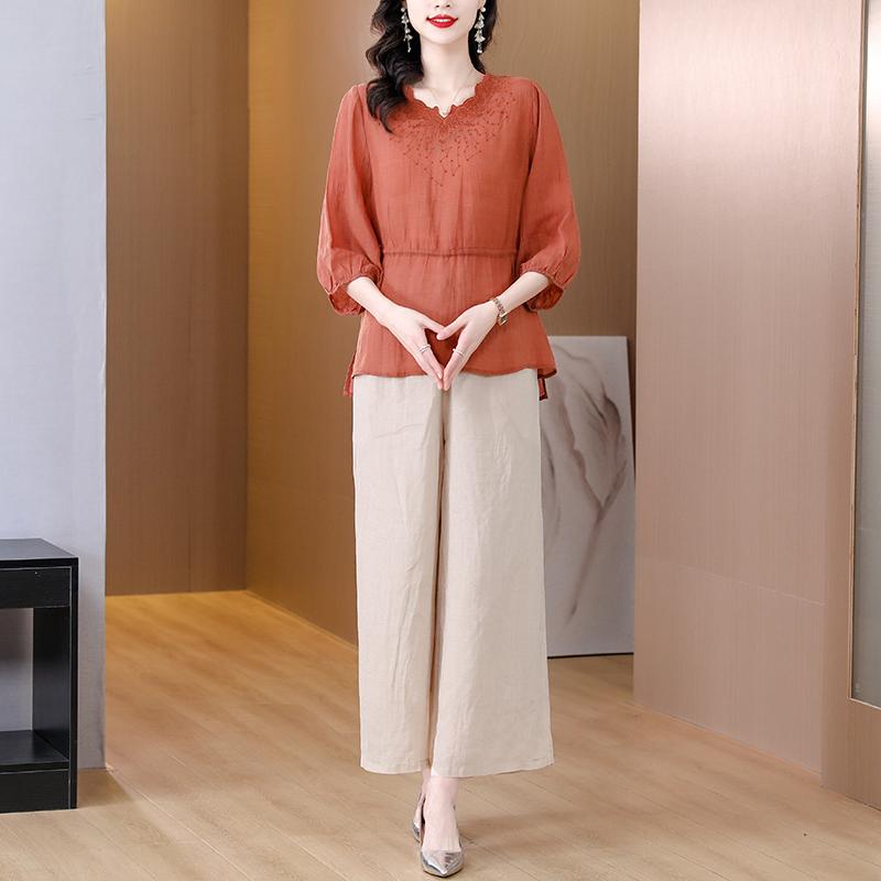 秋服 レディース ファッション オシャレ カワイイ シンプル 大人カワイイ 大きいサイズ 秋 レトロ 綿 リネン スーツ スタイル ハイエンド トップス ワイド レッグ パンツ 6,452円
