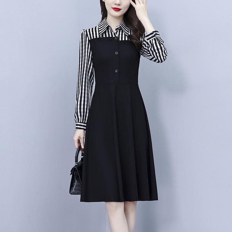 秋服 レディース 流行り物 オシャレ カワイイ  分かりやすい 成年者カワイイ 気が大きい大きさ   縞模様 長袖 お召しもの 秋 スコート