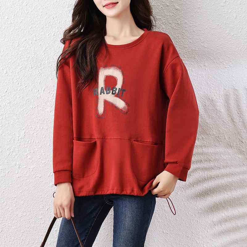 秋服 レディース 流行り物 オシャレ カワイイ  分かりやすい 成年者カワイイ 気が大きい大きさ   ゆったり ラウンドのど首 長袖 調教師表現スタイル 秋 か細い トップス