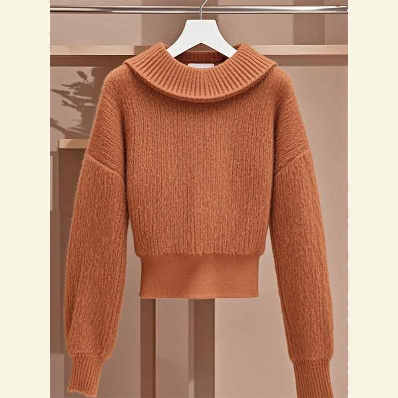秋服 レディース ファッション オシャレ カワイイ シンプル 大人カワイイ 大きいサイズ 秋 ハイエンド トップス シック オレンジ色 セーター|リコット