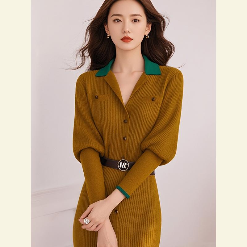 秋服 レディース ファッション オシャレ カワイイ シンプル 大人カワイイ 大きいサイズ 秋 フレンチ ハイエンド ジャー ニット ドレス コート フォーマル|リコット