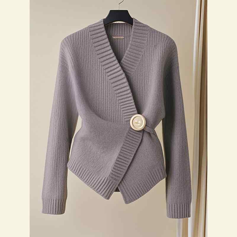 秋服 レディース ファッション オシャレ カワイイ シンプル 大人カワイイ 大きいサイズ 秋 ハイエンド トップス シックエレガント グレー ニット ジャケット