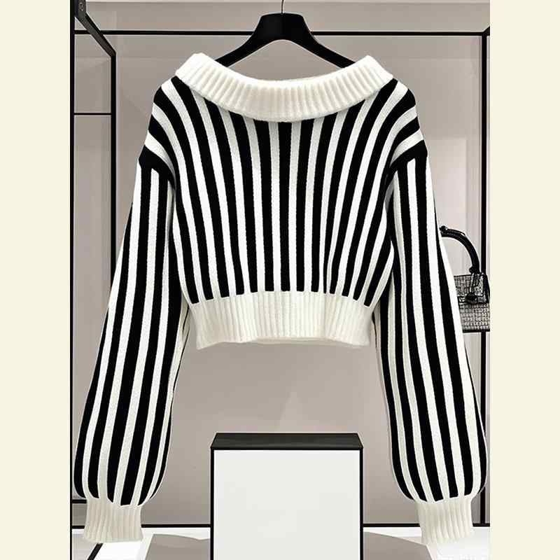 秋服 レディース ファッション オシャレ カワイイ シンプル 大人カワイイ 大きいサイズ 秋 ニット トップス ハイエンド ストライプ プルオーバー セーター