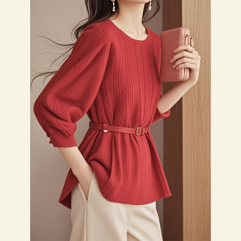 秋服 レディース ファッション オシャレ カワイイ シンプル 大人カワイイ 大きいサイズ 秋 レッド 衣装 トップス スタイル ハイエンド ゆったり 赤 セーター