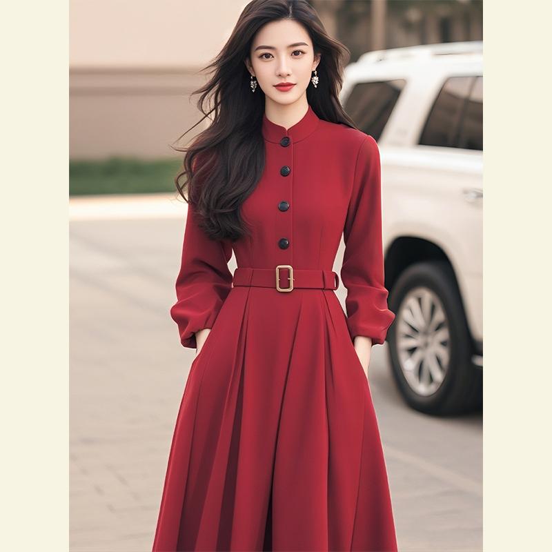 秋服 レディース ファッション オシャレ カワイイ シンプル 大人カワイイ 大きいサイズ 秋 フォーマル パワフル ハイエンド 赤 ドレス