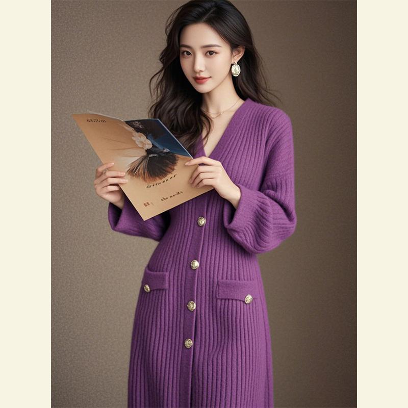 秋服 レディース ファッション オシャレ カワイイ シンプル 大人カワイイ 大きいサイズ ハイエンド 紫色 ドレス 秋 |リコット