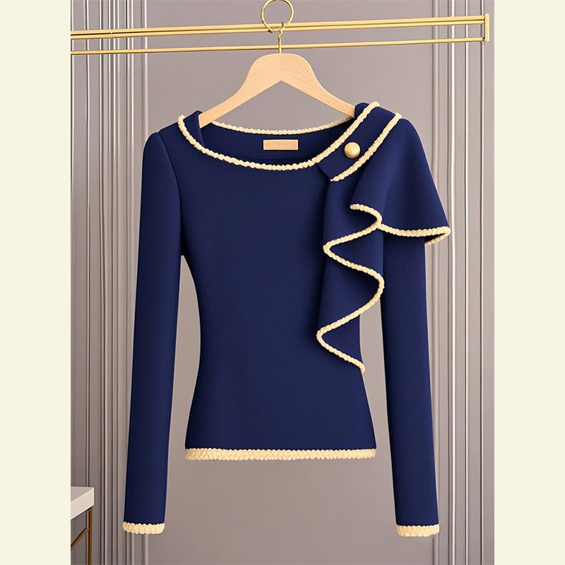 秋服 レディース ファッション オシャレ カワイイ シンプル 大人カワイイ 大きいサイズ 秋 トップス ハイエンドブルー セーター