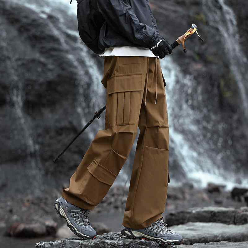 秋　冬 コーデ メンズ 服 シンプル ファッション オシャレ 大人 かっこいい 大きいサイズ ストリート 紳士服 アメリカン 撥水 ストレート マルチ ポケット ワイド レッグ カジュアル パンツ フロア レングス