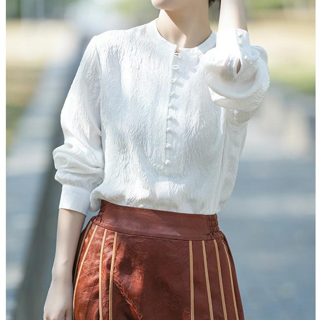 レディース ブラウス シャツ ホワイト シルク フレンチ 上品 春夏 秋｜リコット