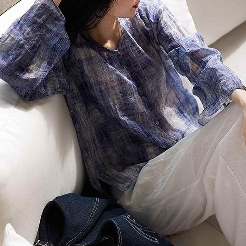 レディース シャツ ラミー プリント カジュアル アジアンテイスト 春夏|リコット