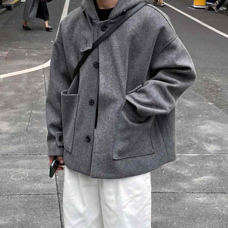 秋 冬 コーデ メンズ 服 分かりやすい 流行り物 オシャレ 成年者 かっこいい 気が大きい大きさ 表どおり 成人男性服 薄墨色 ボンネット付き添い人 上衣 連合王国風 レトロ 気が大きい衣嚢 羊毛 厚地の外套