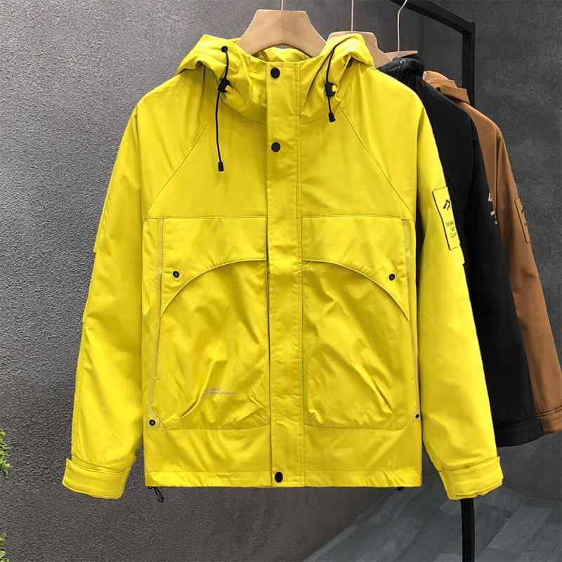 秋 冬 コーデ メンズ 服 シンプル ファッション オシャレ 大人 かっこいい 大きいサイズ ストリート 紳士服 蛍光 イエロー フード付き ジャケット トップス