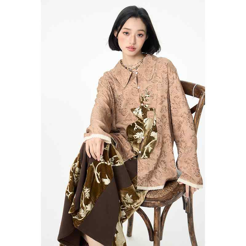 秋服 レディース ファッション オシャレ カワイイ シンプル 大人カワイイ 大きいサイズ レトロ ゆったり シャツ 花瓶