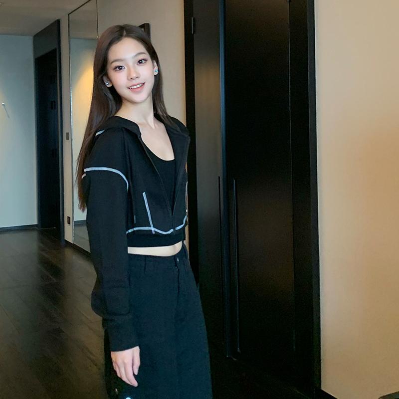 秋服 レディース ファッション オシャレ カワイイ シンプル 大人カワイイ 大きいサイズ ブラック ストラクチャード ステッチ トップステッチ スウェット シャツ