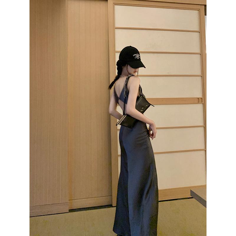 秋服 レディース 流行り物 オシャレ カワイイ  分かりやすい 成年者カワイイ 気が大きい大きさ   うす暗い 青色 サテンロングドレス 好いたらしい ハイエンド ロング お召しもの