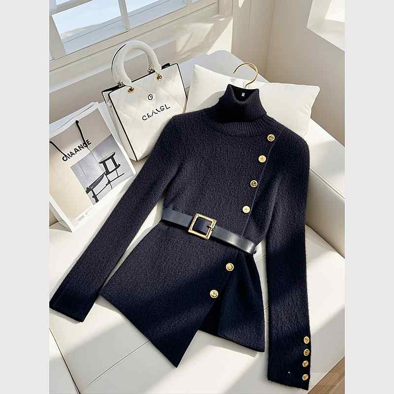 秋服 レディース ファッション オシャレ カワイイ シンプル 大人カワイイ 大きいサイズ ハイエンド ボトムス ニット トップス フレグランス 黒 タートルネック セーター｜リコット