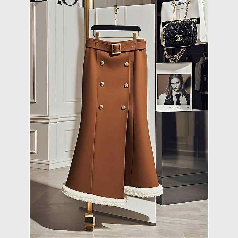 秋服 レディース ファッション オシャレ カワイイ シンプル 大人カワイイ 大きいサイズ ハイエンド 厚手 茶色 Aライン スカート