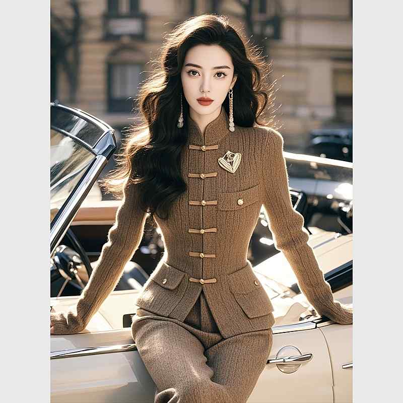 秋服 レディース ファッション オシャレ カワイイ シンプル 大人カワイイ 大きいサイズ ハイエンド 茶色 トップス パンツ スーツ
