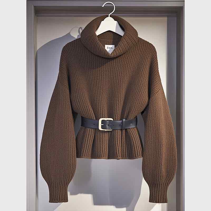 秋服 レディース ファッション オシャレ カワイイ シンプル 大人カワイイ 大きいサイズ シック ニット セーター トップス ブラウン タートルネック セーター｜リコット