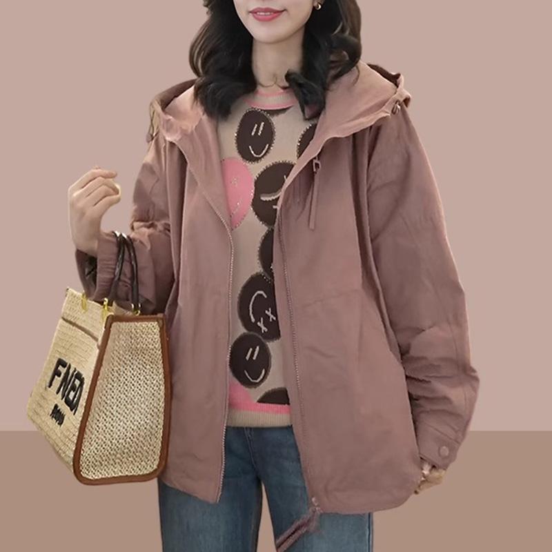 秋服 レディース ファッション オシャレ カワイイ シンプル 大人カワイイ 大きいサイズ フード付き ジャケット ウインドブレーカー ウエスタン カジュアル トップス｜リコット