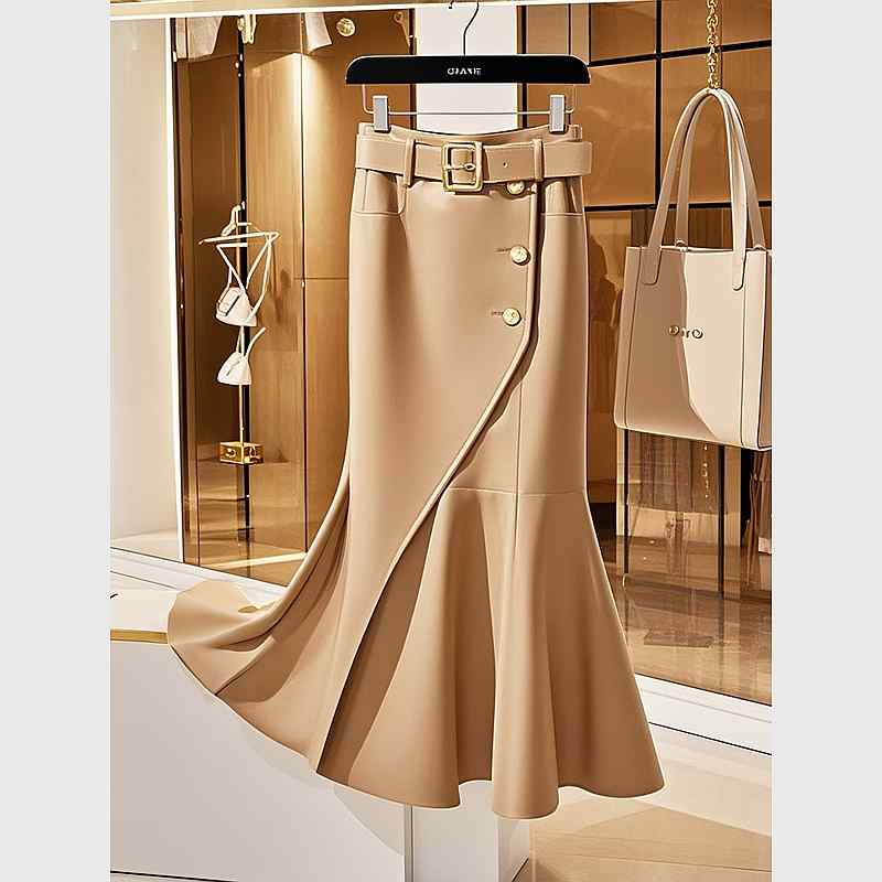 秋服 レディース 流行り物 オシャレ カワイイ  分かりやすい 成年者カワイイ 気が大きい大きさ   ハイエンド 今めかしい カーキ フィッシュテール A生産ライン スコート