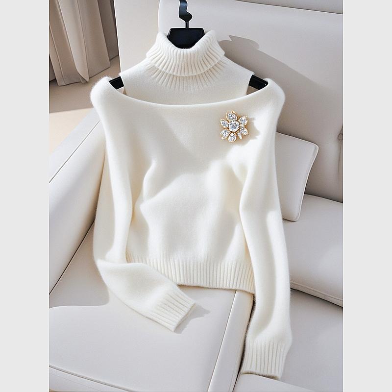 秋服 レディース ファッション オシャレ カワイイ シンプル 大人カワイイ 大きいサイズ ハイエンド ニット トップス フレンチ 白 タートルネック ソフト セーター 7,779円