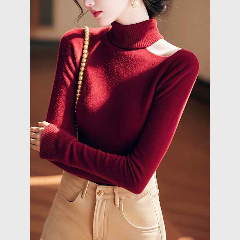 秋服 レディース ファッション オシャレ カワイイ シンプル 大人カワイイ 大きいサイズ ハイエンド ニット トップス フレンチ フレグランス 赤 セーター