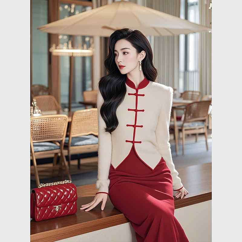 秋服 レディース ファッション オシャレ カワイイ シンプル 大人カワイイ 大きいサイズ ハイエンド ボタン ニット トップス スカート スーツ｜リコット