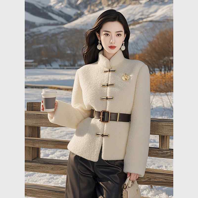 秋服 レディース 流行り物 オシャレ カワイイ  分かりやすい 成年者カワイイ 馬鹿でかい大きさ   ハイエンド 白 ラムウール 厚地の外套
