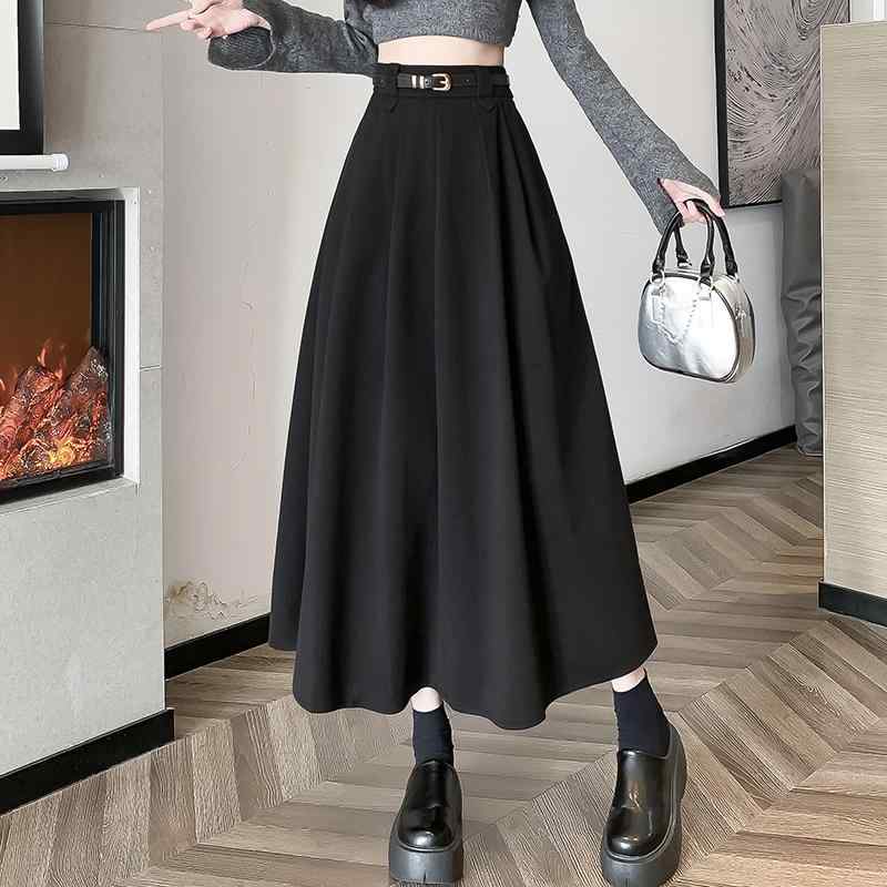 秋服 レディース ファッション オシャレ カワイイ シンプル 大人カワイイ 大きいサイズ ウール スカート プリーツ スリム ハイウエスト Aライン ミドル丈
