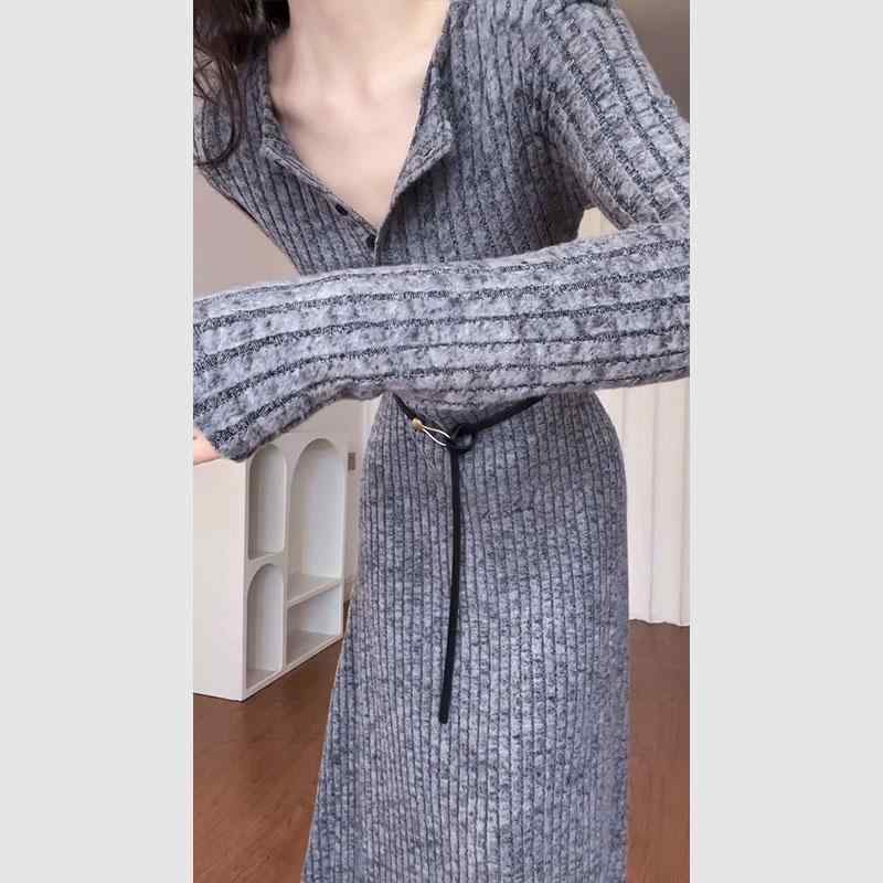 秋服 レディース 流行り物 オシャレ カワイイ  分かりやすい 成年者カワイイ 気が大きい大きさ   フレンチ 薄墨色 長袖 編み物 お召しもの ハイエンド 肌付き スウェーター ロング スコート