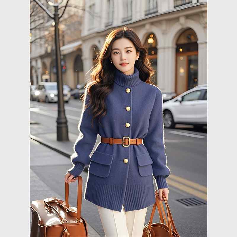 秋服 レディース 流行り物 オシャレ カワイイ  分かりやすい 成年者カワイイ 気が大きい大きさ   編み物 トップス フレンチ 酉の方角 か細い 芳ばしさ 青色 ホンブルグ帽 スウェーター