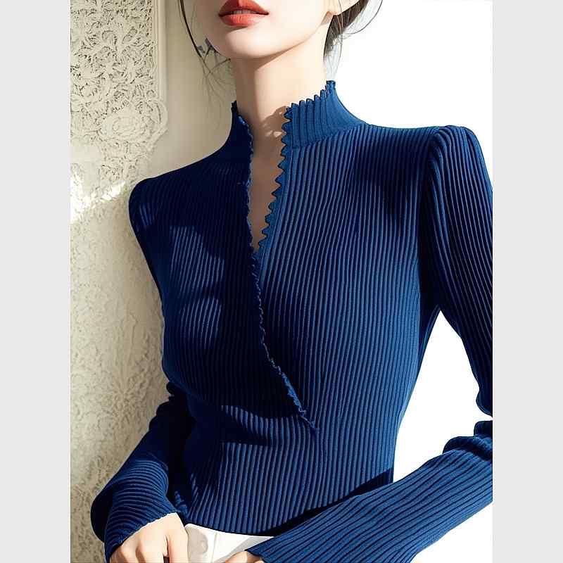 秋服 レディース ファッション オシャレ カワイイ シンプル 大人カワイイ 大きいサイズ スリムフィット ニット レイヤリング シャツ ウエスタン ハイエンド ブルー セーター 7,181円