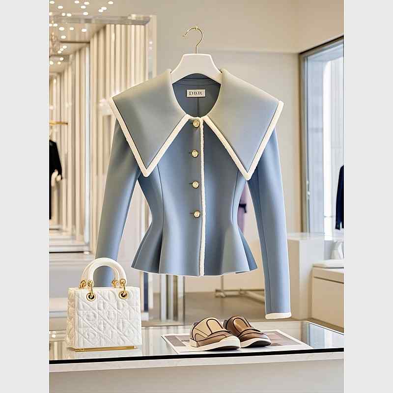 秋服 レディース ファッション オシャレ カワイイ シンプル 大人カワイイ 大きいサイズ ハイエンド トップス 青 ジャケット｜リコット
