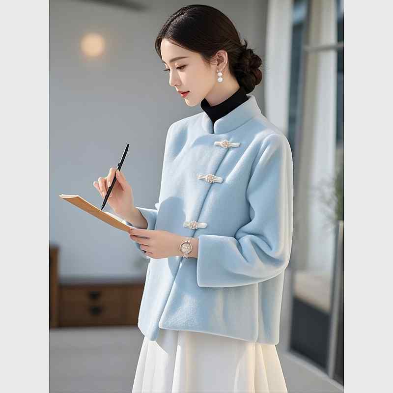 秋服 レディース ファッション オシャレ カワイイ シンプル 大人カワイイ 大きいサイズ トップス ブルー ふわふわ ジャケット